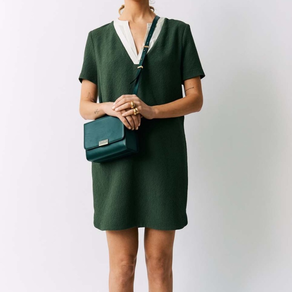 Sandro • Textured Layered Look Shirt Dress in‎ Olive - Picture 9 of 9